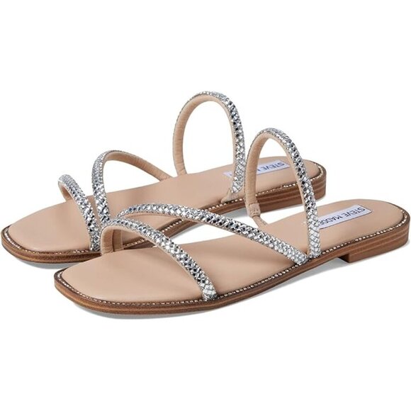 Steve Madden "Akela" Silver and Tan Jeweled Sandals, Size 9.5 - Picture 1 of 9
